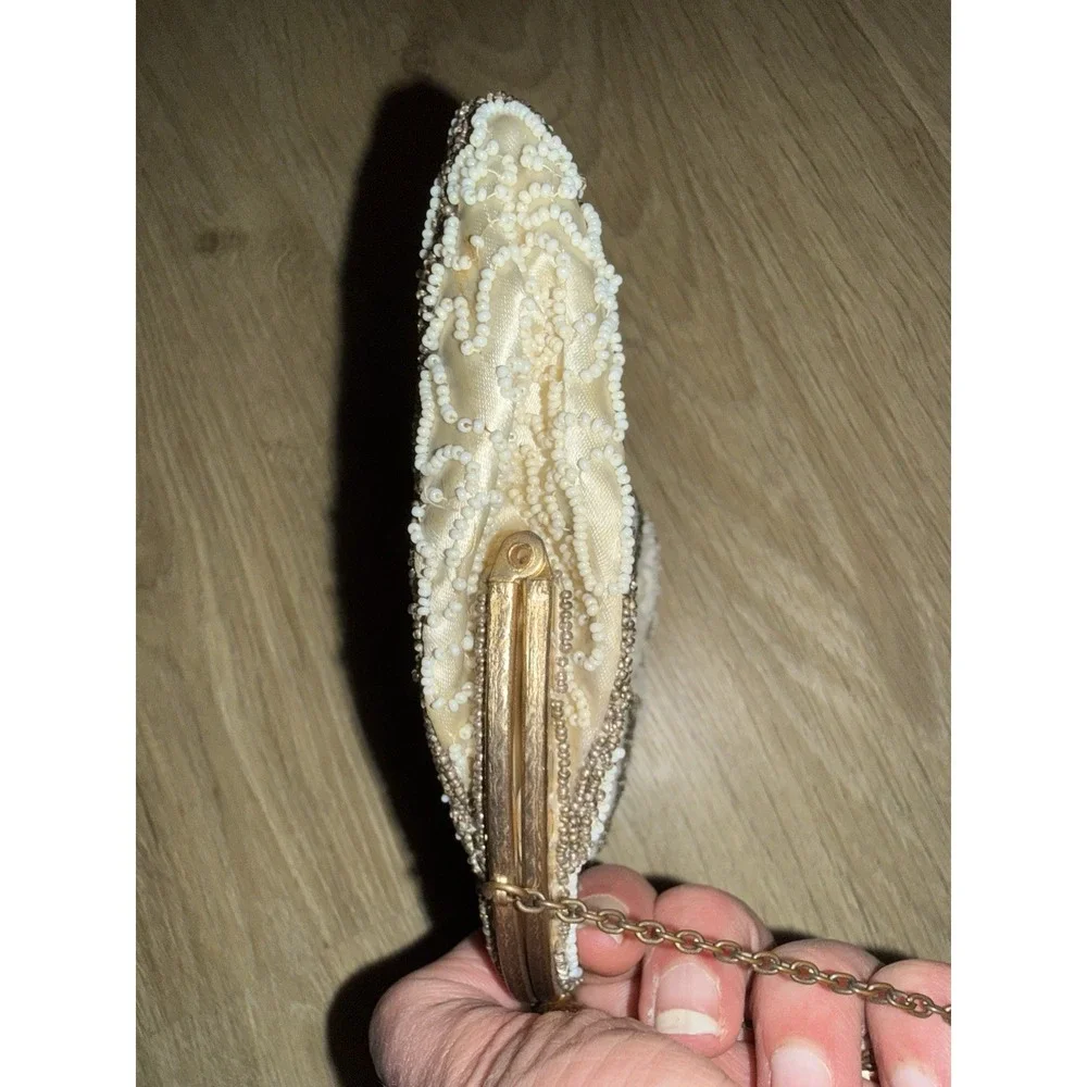 Vintage French Beaded Purse Satin Lining Pearl Details Art‎ Deco Antique